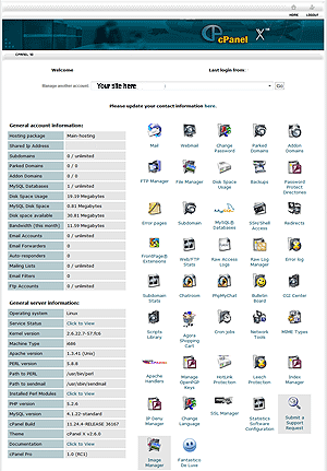 Generic screen capture of a cPanel control panel