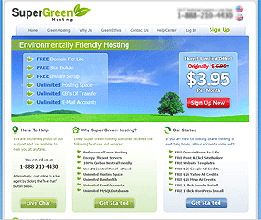 webhosting provider SuperGreen's main page