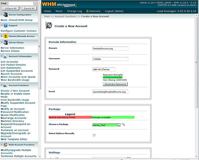 this is a image of cPanel runnign on CENTOS 4.4